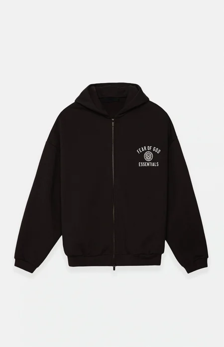 Fear of God Essentials Black Heavy Fleece University Full Zip Hoodie